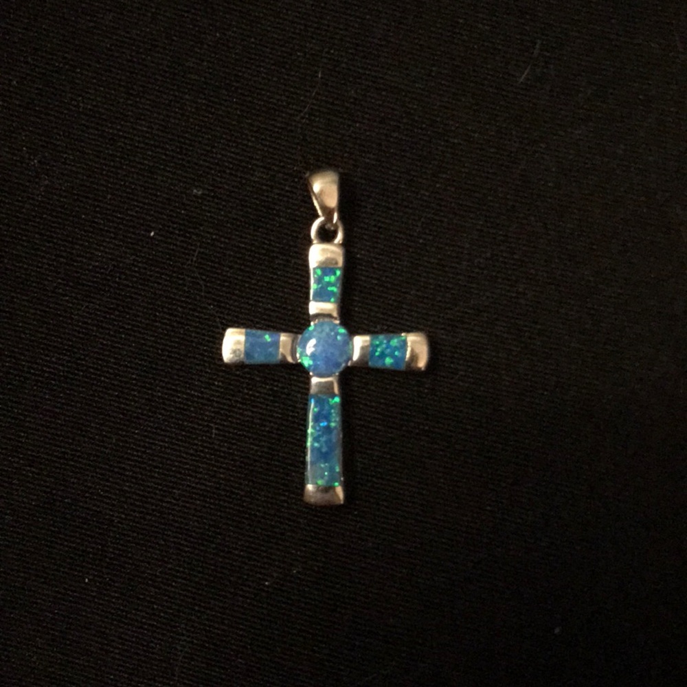 Blue Opal Cross Pendant